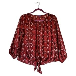 West Kei Red Abstract Tie Waist Blouse Size XS Women NWOT‎